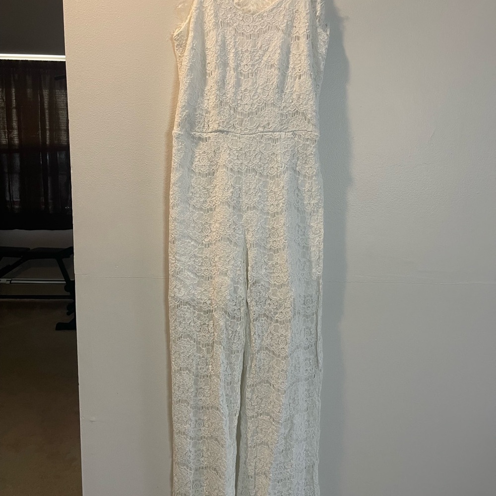 Sleeveless Lace Wide-Leg Jumpsuit in White